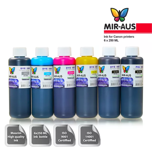 6x250ml dye/pigment ink for Canon CLI-651 671 & more for CISS &refill cartridges