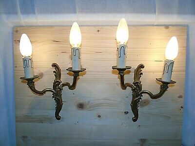 French a pair of patina gold bronze wall light sconces detailed antique