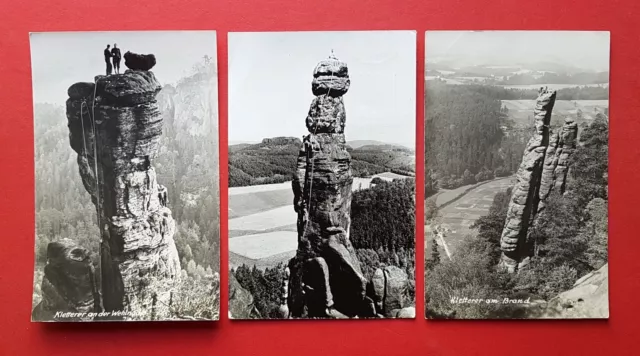 3 x DDR Foto AK Sächsische Schweiz 1961/87 Kletterei Bergsteiger Felsen  ( 38653