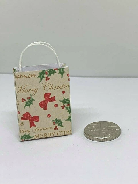 Handmade 12th Scale Dolls House Miniature Accessory Merry Christmas Gift Bag