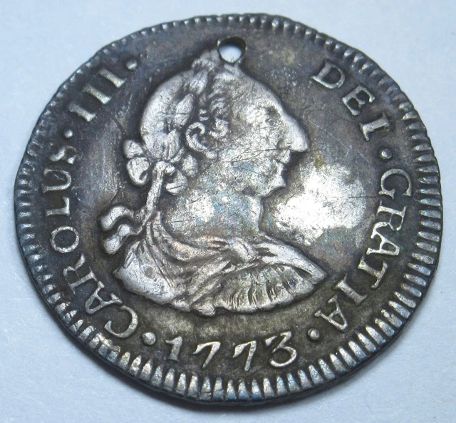 1773 G P Guatemala Holed Silver 1/2 Reales Antique 1700's Spanish Colonial Coin