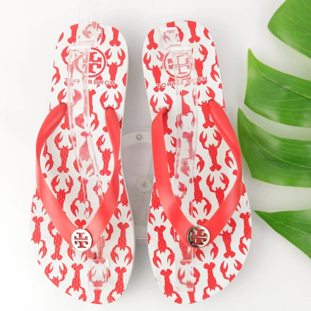 Tory Burch Women's Reva Sandal Size 8 Thong Slide Flip Flop Red Lobster Shoe