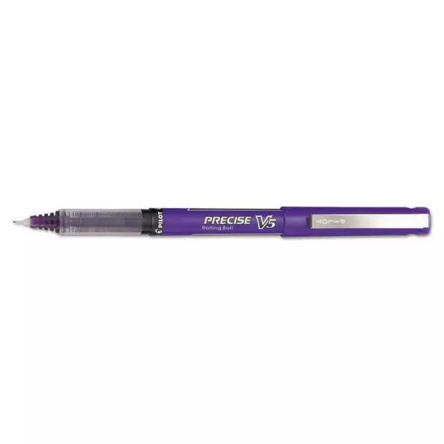 Pilot Precise V5 Roller Ball Stick Pen, Precision Point, Purple Ink, .5mm, Dozen