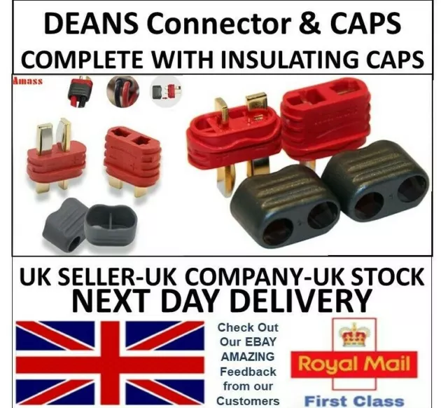 AMASS Deans Connectors Male Female Pairs with insulating CAPS RC UK T plug type