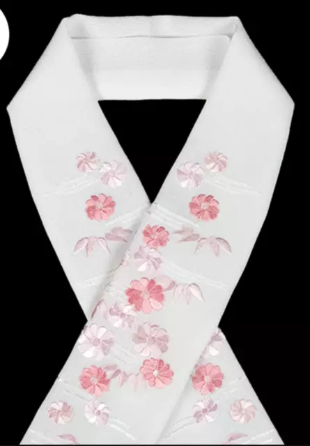 Japanese Woman's Kimono Embroidery HAN ERI collar 7 White Flower