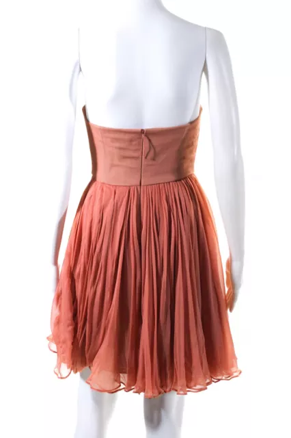 J. MENDEL WOMENS Strapless Pleated Chiffon Mini Dress Coral Pink Silk ...