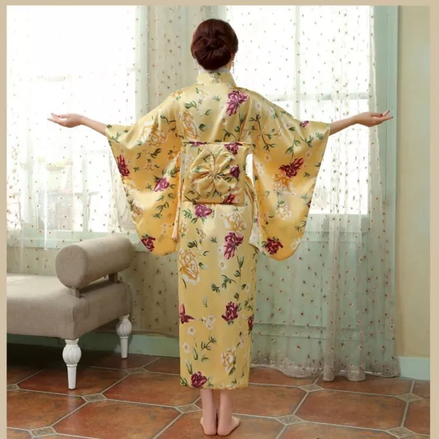 Kimono tradizionale cinese giapponese seta raso accappatoio donna camice pigiama 2