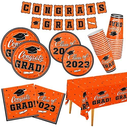 GRADUATION PARTY SUPPLIES 2023 Graduation Party Dinnerware Set Orange