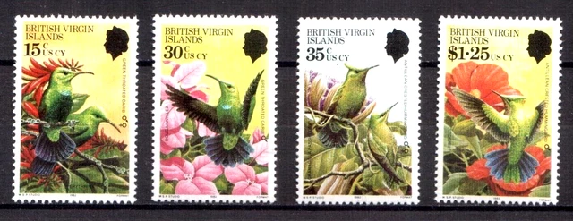 British Virgin Island Birds Colibri Hummingbirds on local flora Sc # 422-5 MNH
