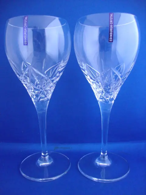 2 x Edinburgh Crystal Mirage Cut Pattern Wine Water Goblets Glasses - Signed Box