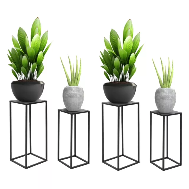 Set 4x supports pour plantes boîte pot à fleurs métal revêtement en poudre noir