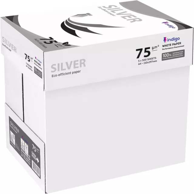 Indigo Box of A4 Office White Printer Copier Paper 5 Reams of 500 75-80gsm Laser
