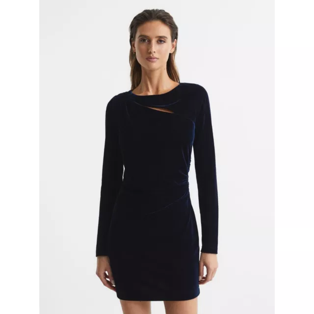 Reiss Katie Cut Out Velvet Mini Dress Navy Womens Size 4