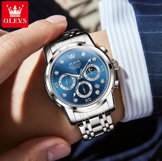 Montre à quartz OLEVS pour hommes chronographe en acier inoxydable luxe montre-