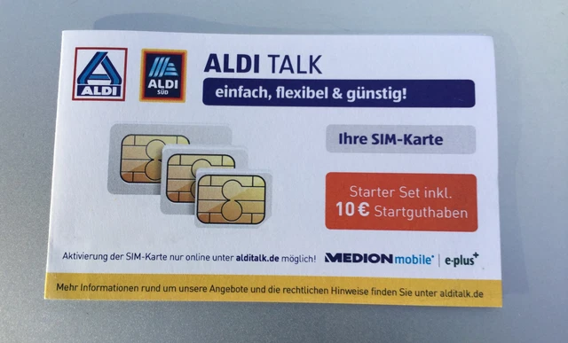 ALDI TALK SIM KARTE Starter Paket Set / 10 Euro Startguthaben MEDION e
