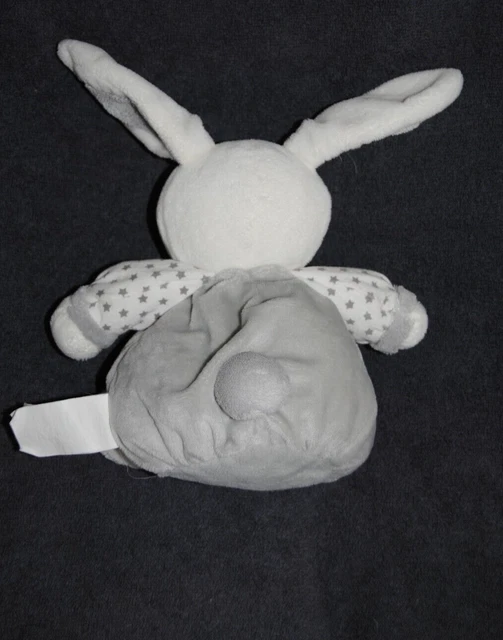 Doudou Lapin Blanc Gris Boule Etoiles OBAIBI OKAIDI Hochet Grelot 18/30 Cm TTBE 2