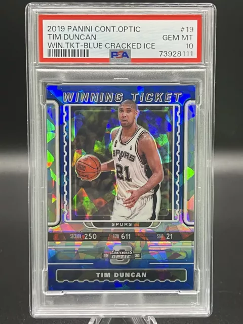 2019 Panini Contenders Tim Duncan Winner Ticket Blue Cracked Ice #19 PSA 10