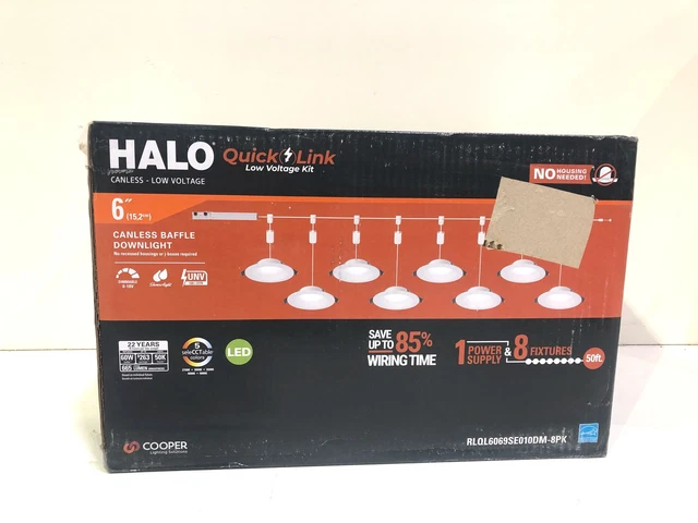 Halo  6 in. 2700K-5000K Select CCT LED Recessed Light Baffle Trim in White 8Pk