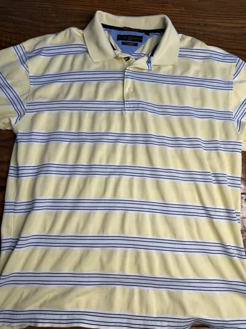 Tommy Hilfiger Golf Mens Short Sleeve Yellow Blue Striped Polo Shirt Size XL