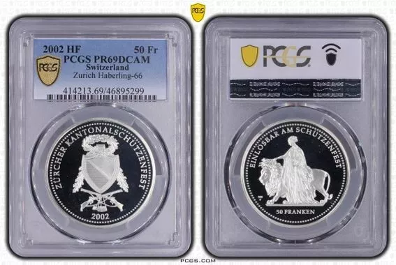 Switzerland 50 Francs 2002 Shooting Festival Zurich Una Lion PCGS PR69 DCAM