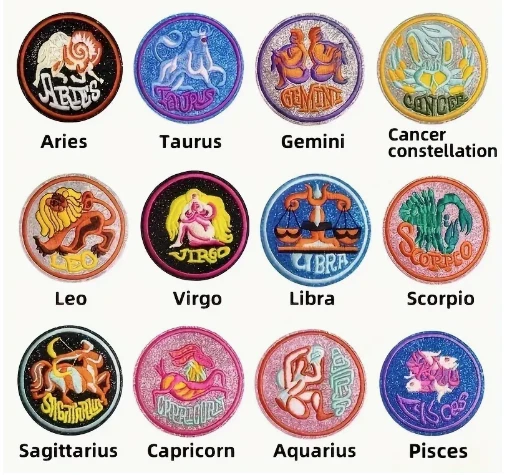 thumbnail image 2 of Zodiac Sign Embroidered Iron-On Patch – Astrology Horoscope Applique (USA Made) 2 of 2