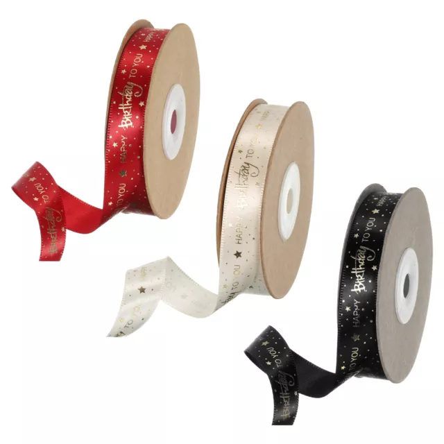 5/8 Inch x 20Yard Satin Ribbons with Gold Printed, 3 Rolls Ribbon, 3 Colors