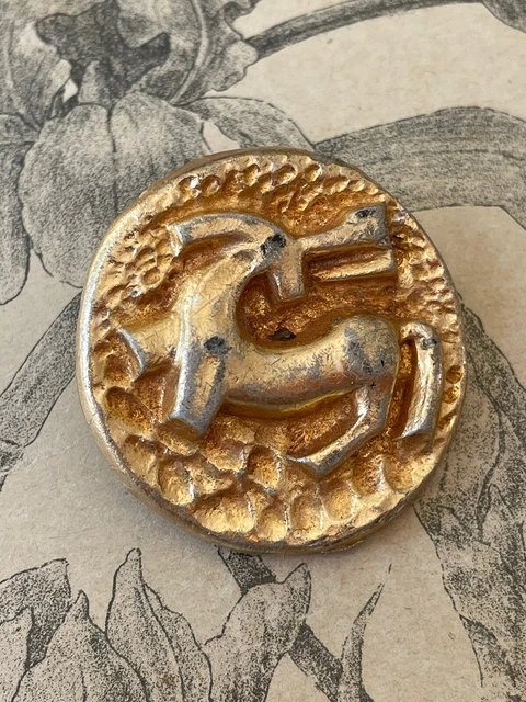 Ancien Bouton en Métal Doré Cheval Stylisé - Années 50 - Créateur Design 3,4 cm