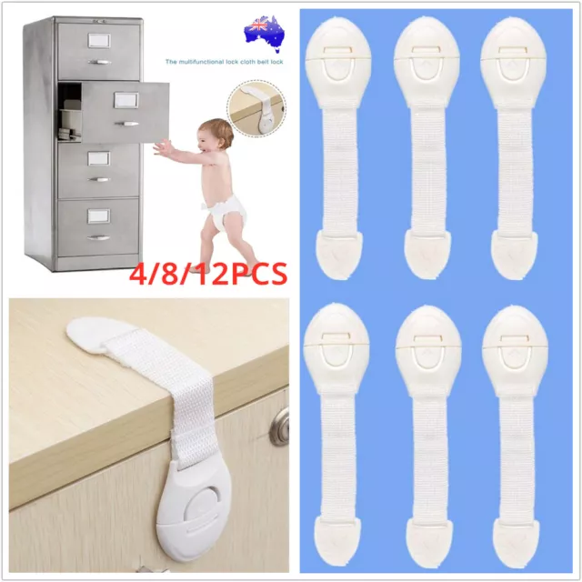 4/8/12x Child Adhesive Kid Baby Safety Drawer Door Belt Lock Cupboard Cabinet AU