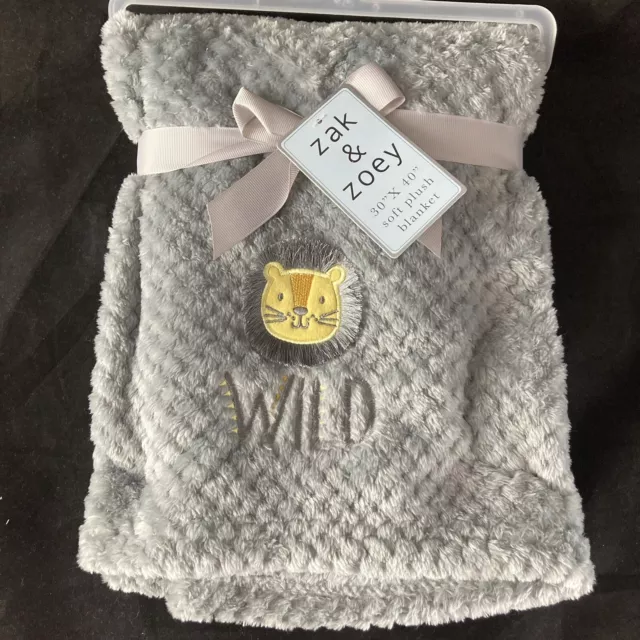 Zak & Zoey Lion Baby Blanket 30"x40" Yellow Gray Waffle Fringe Main Wild New