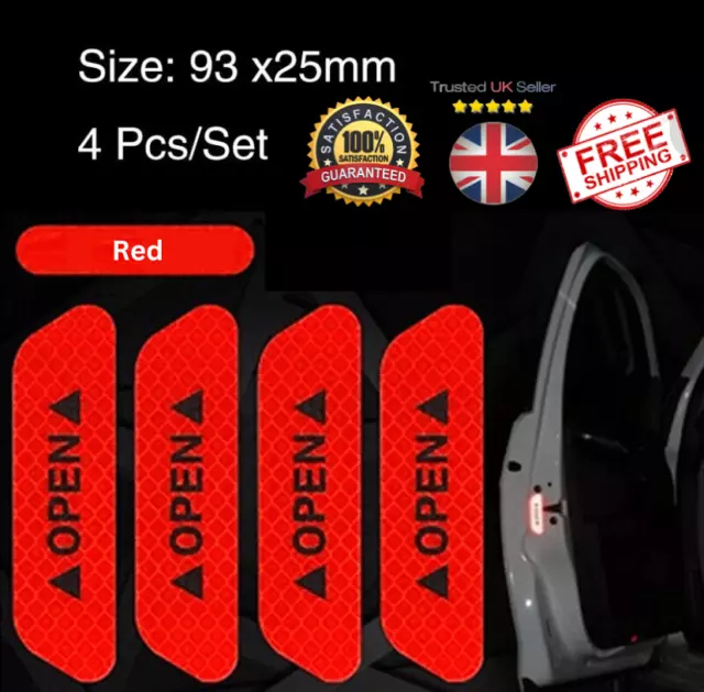 4x Universal Car Door Open Sticker Reflective Tape Safety Warning Decal Red