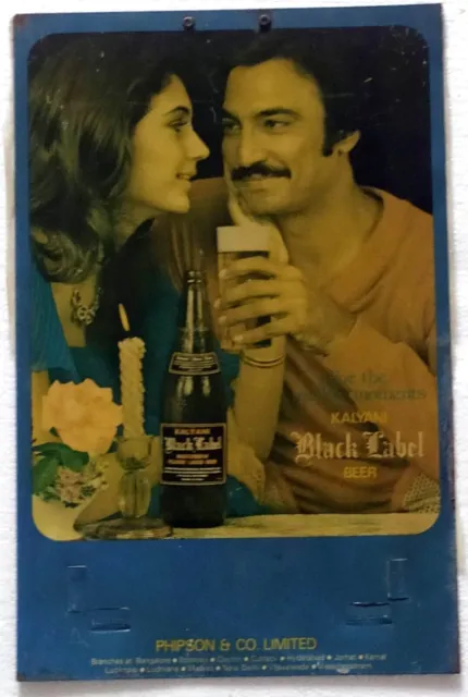 Cerveza Kalyani Black Label - Cartel de chapa litográfica publicitaria vintage