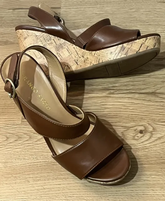 Franco Sarto Brown Strappy Cork Wedge Sandals Women’s Size 6.5 M