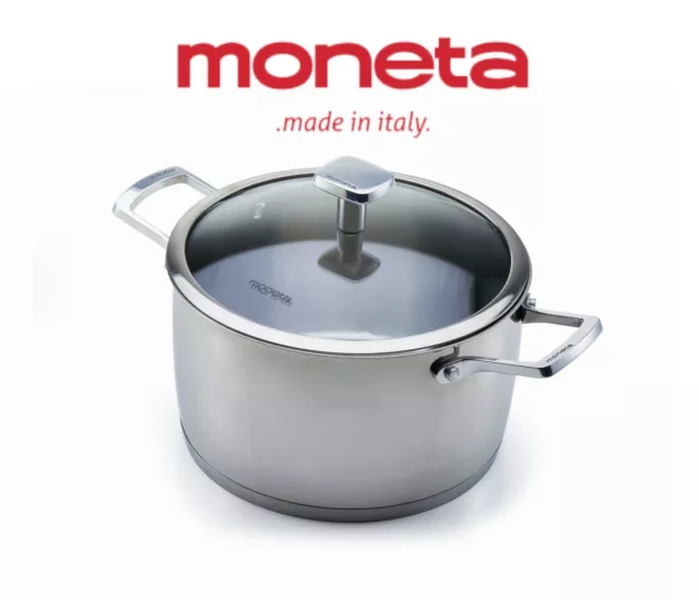 Moneta Pentola Alta Acciaio Inox 18/10 Con Coperchio Doppio Fondo Induzione