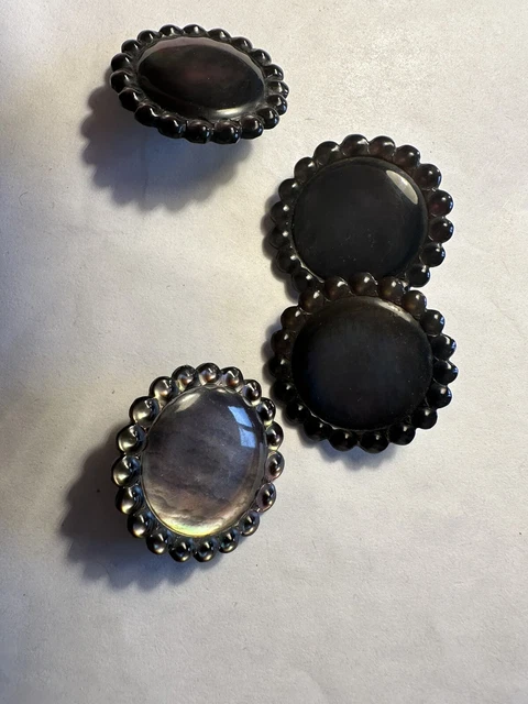 Bouton Ancien Couture - Tresse Métal Centre Noir 3,3 Cm - OCCASION (France)