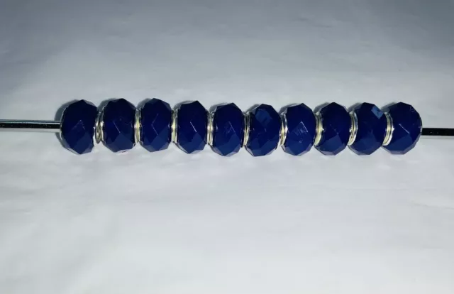 10 BLUE Faceted European Large Hole Silver Core BEADS Jewellery Making RBOF