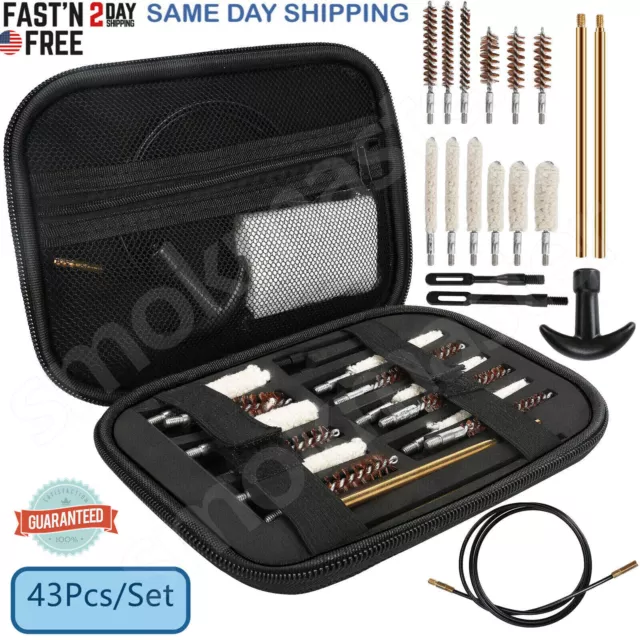 43Pcs Universal Gun Cleaning Kit Rifle Pistol Shotgun Firearm Brush Cleaner Set