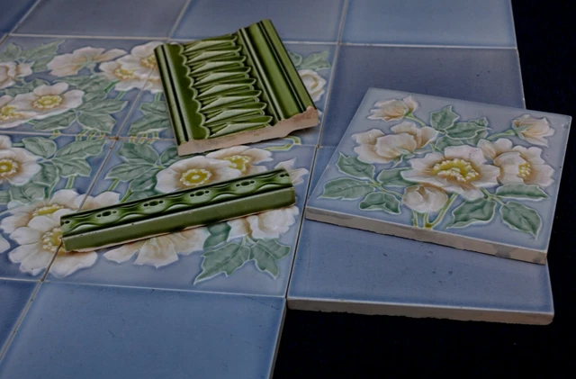 Germany - M O & P F - Antique Art Nouveau Majolica 36 Tile Set  C1900 5