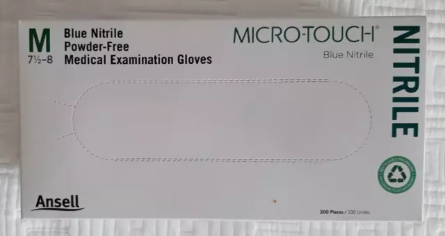 Ansell Micro-Touch Blue Nitrile Medical Examination Gloves Medium Box/200