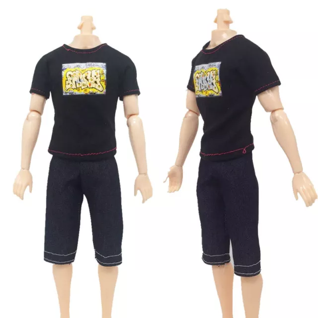 Handsome Casual Wear Clothes For Boy Doll Black T-Shirt + Jeans Pants Shorts