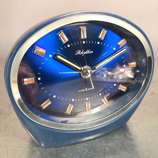VINTAGE RHYTHM ALARM Clock Mid Century Modern Wind Up Japan 2 Jewels