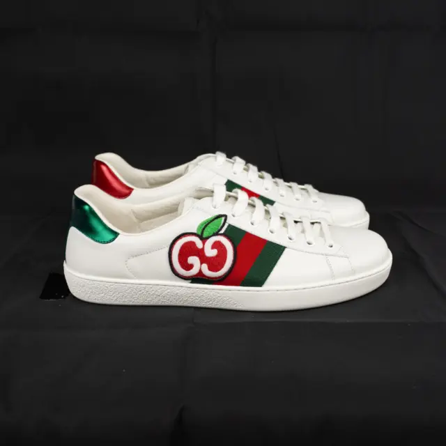 Gucci Ace Low GG Scarpe da uomo Apple Patch Bianco 611376 Pelle di vitello Nuovo 2