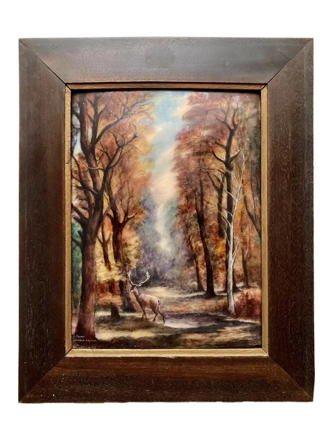 Camille FAURÉ (1874-1956) Émaux de Limoges Paysage Forêt Sous-Bois Cerf XX ème