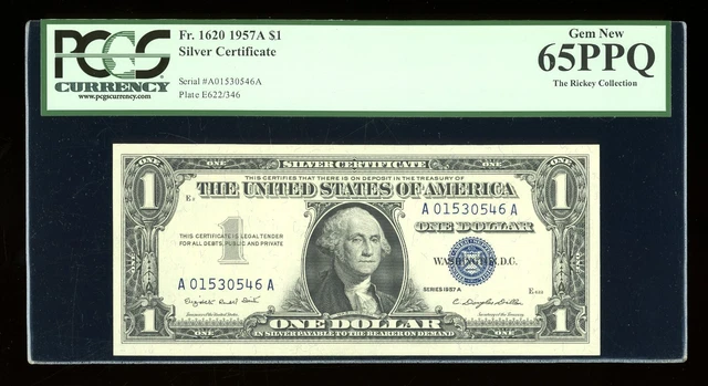 DBR $1 1957-A Silver Gem Fr. 1620 AA Block PCGS 65 PPQ Serial A01530546A