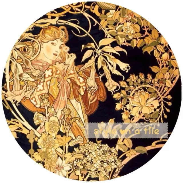 Jugendstil Alphonse Mucha Gänseblümchenfrau Daisy Lady Round Coaster Matt Rest