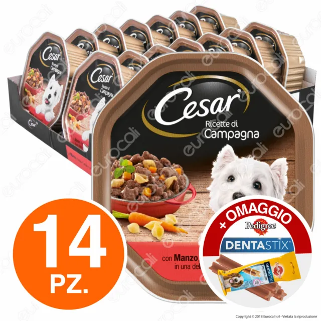 Cesar Ricette di Campagna Cibo per Cani Manzo e Verdurine - 14 Vaschette da 150g
