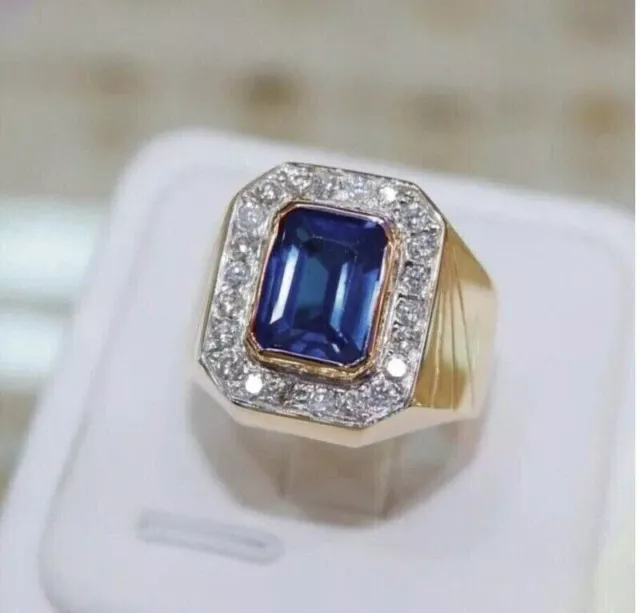 3.5CT Lab Created Sapphire Men Pinky Halo Engagement Ring 14k Yellow Gold Plated
