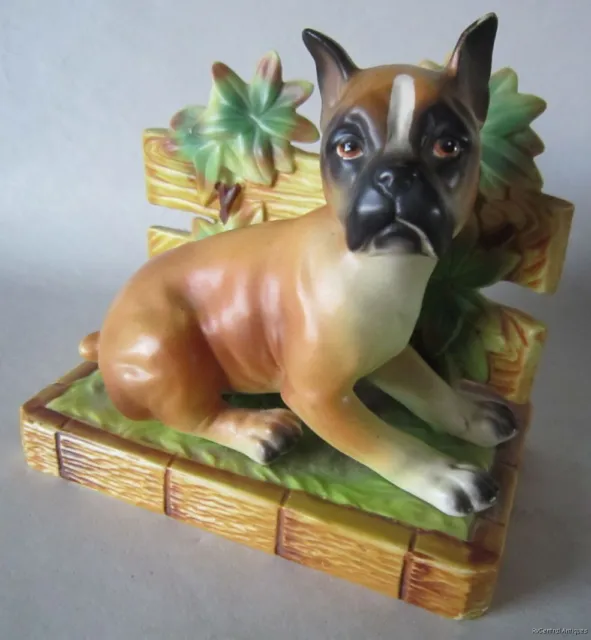 1950s LEFTON Pottery BOXER Puppy Dog with Fence Figurine