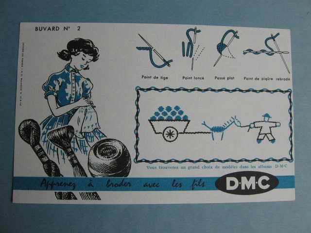 *BUVARD DMC Fils à broder n°2 bleu , 2 photos