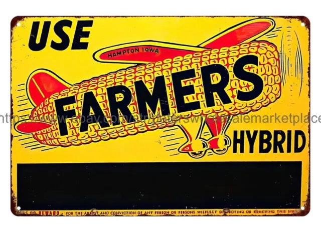 Farmers Hybrid Seed Corn Hampton Iowa barnyard agriculture tin sign home decor