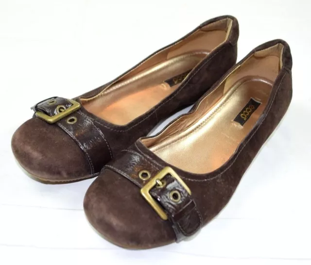 Ecco Brown Suede Flats Buckle Slip On Casual Women's US Size 8-8.5 Euro 39